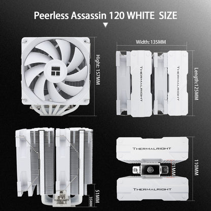 Thermalright Peerless Assassin 120 PA120 CPU Air Cooler, 6 Heat Pipes, Dual 120mm TL-C12 PWM Fan, Aluminium Heatsink Cover, AGHP Technology, for AMD AM4/AM5 Intel LGA 1700/115X/1200/2011/2066 BLACK/WHITE/GREY
