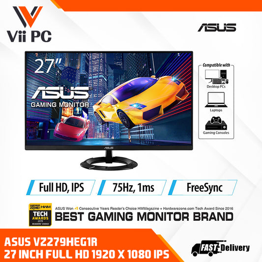 ASUS VZ279HEG1R Gaming Monitor 27 inch Full HD (1920 x 1080), IPS, 75Hz, 1ms MPRT, Extreme Low Motion Blur, FreeSync, Ultra-slim