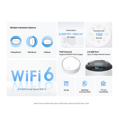 TP-LINK DECO X50-PoE AX3000 Whole Home Mesh WiFi 6 System with PoE - 3 Pack