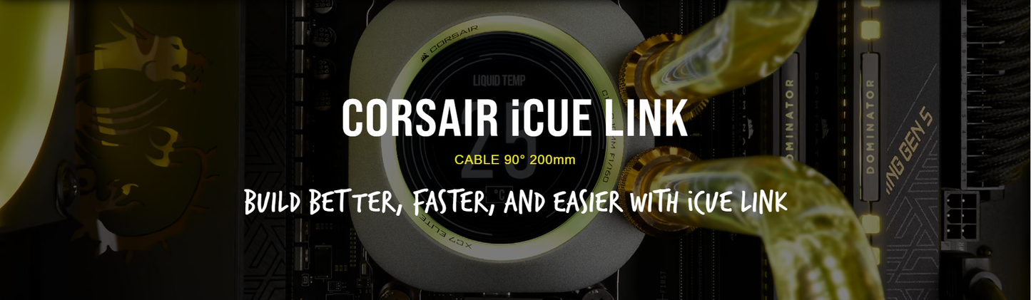 CORSAIR iCUE LINK Slim Cable, 200mm (90 Degrees Connector) BLACK - 2 x Cables
