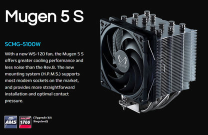 Scythe Mugen 5 S Edition Tower Cooler with 6*6cm Heatpipe CPU Air Cooler, 120mm Single Tower, AMD AM5/AM4/Ryzen, Intel LGA 1700/1200/1151