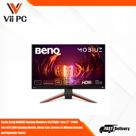 Zowie BenQ MOBIUZ Gaming Monitors EX270QM | 1ms 27" 240Hz 1ms GTG QHD Gaming Monito, Wrap Your Senses in Vibrant Images and Dynamic Sound
