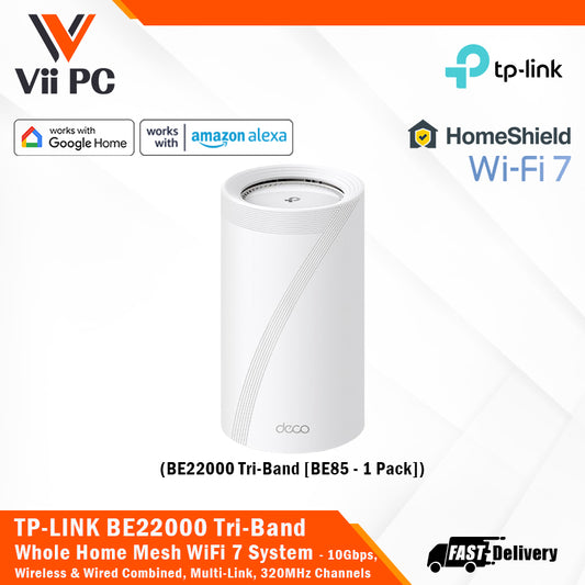 TP-LINK Deco BE85 (1-Pack) BE22000 Tri-Band Whole Home Mesh Wi-Fi 7 System 10 Gbps, Wireless & Wired Combined, Multi-Link Operation, 320 MHz Channel, Universal Compatibility