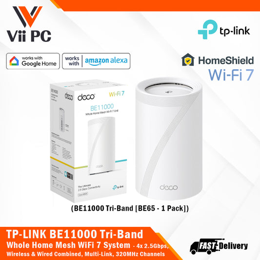 TP-LINK Deco BE65 (1-Pack) BE11000 Tri-Band Whole Home Mesh Wi-Fi 7 System 4x 2.5Gbps, Wireless & Wired Combined, Multi-Link Operation, 320 MHz Channel, Universal Compatibility