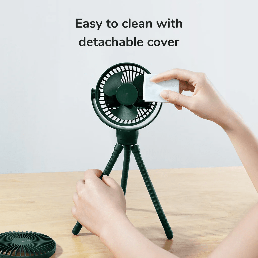 JISULIFE BABY FAN LIFE1 w/ Flexible Tripods, 4-level wind mode w/360°, Quite tech, up to 14hrs rechargeable, eco-friendly material STANDARD/MINI (GREEN/WHITE)