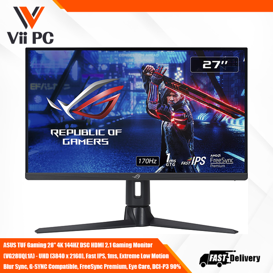 ASUS TUF Gaming 28” 4K 144HZ DSC HDMI 2.1 Gaming Monitor (VG28UQL1A) - UHD (3840 x 2160), Fast IPS, 1ms, Extreme Low Motion Blur Sync, G-SYNC Compatible, FreeSync Premium, Eye Care, DCI-P3 90%, BLACK