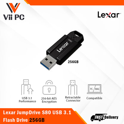 Lexar JumpDrive S80 USB 3.1 Flash Drive 256GB or 128GB or 64GB Up to 150MB/s read, Up to 60MB/s write Flash Drive for Computer, External Memory Data, Photo, Video