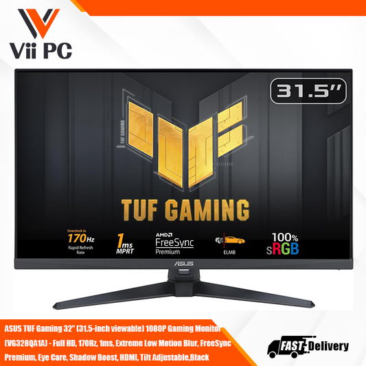 ASUS TUF Gaming 32” (31.5-inch viewable) 1080P Gaming Monitor (VG328QA1A) - Full HD, 170Hz, 1ms, Extreme Low Motion Blur, FreeSync Premium, Eye Care, Shadow Boost, HDMI, Tilt Adjustable,Black