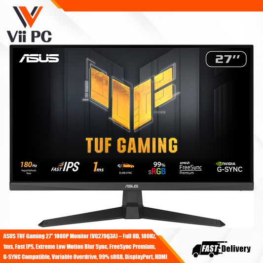 ASUS TUF Gaming 27” 1080P Monitor (VG279Q3A) – Full HD, 180Hz, 1ms, Fast IPS, Extreme Low Motion Blur Sync, FreeSync Premium, G-SYNC Compatible, Variable Overdrive, 99% sRGB, DisplayPort, HDMI