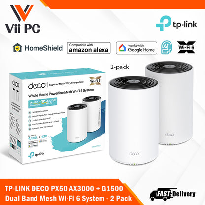 TP-LINK DECO PX50 AX3000 + G1500 Whole Home Powerline Mesh WiFi 6 System - 2/3 Pack