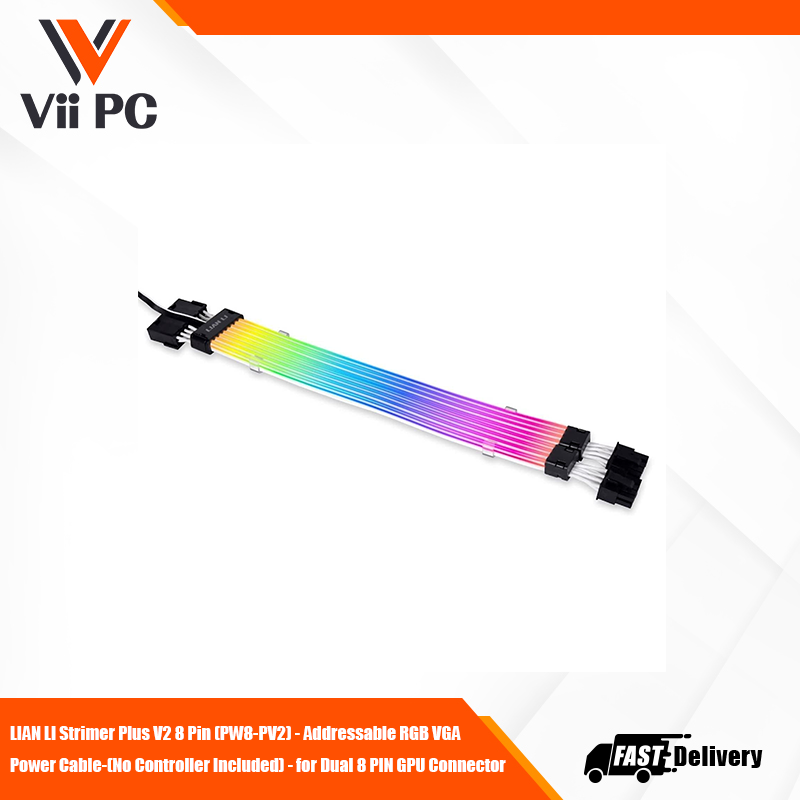 LIAN LI Strimer Plus V2 8 Pin (PW8-PV2) - Addressable RGB VGA Power Cable-(No Controller Included) - for Dual 8 PIN GPU Connector