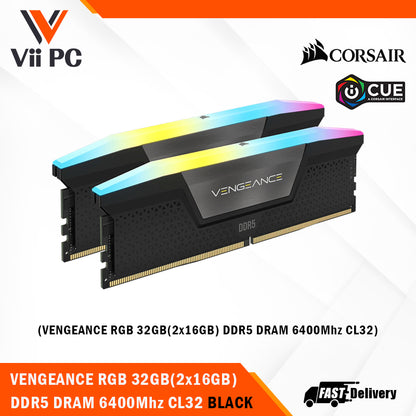 CORSAIR VENGEANCE RGB 32GB(2x16GB) / 64GB(2x32GB) DDR5 DRAM 6400Mhz CL32 Memory Kit - Black