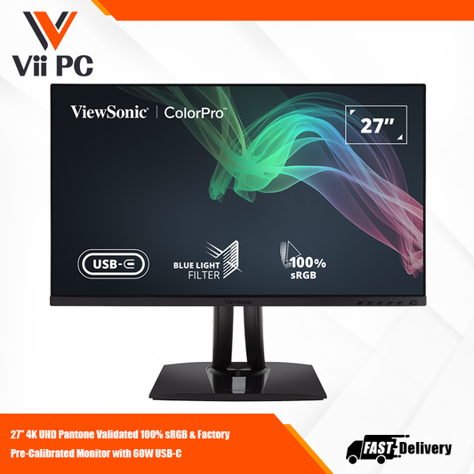 ViewSonic VP2756-4K 27" 4K UHD Pantone Validated 100% sRGB & Factory Pre-Calibrated Monitor with 60W USB-C