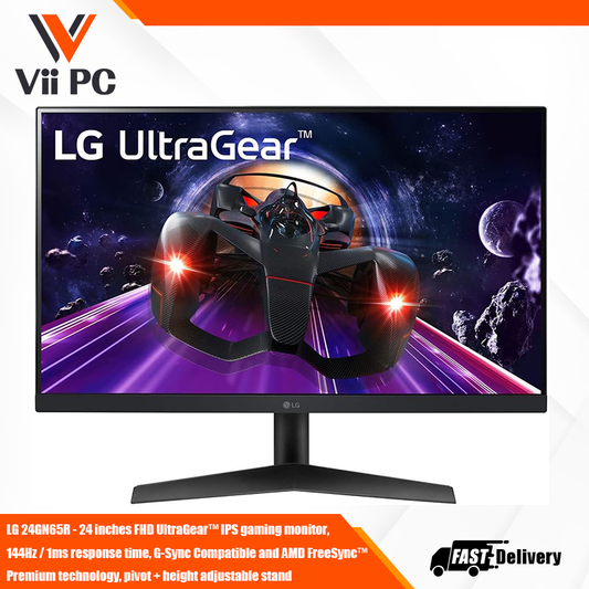 LG 24GN65R - 24 inches FHD UltraGear™ IPS gaming monitor, 144Hz / 1ms response time, G-Sync Compatible and AMD FreeSync™ Premium technology, pivot + height adjustable stand