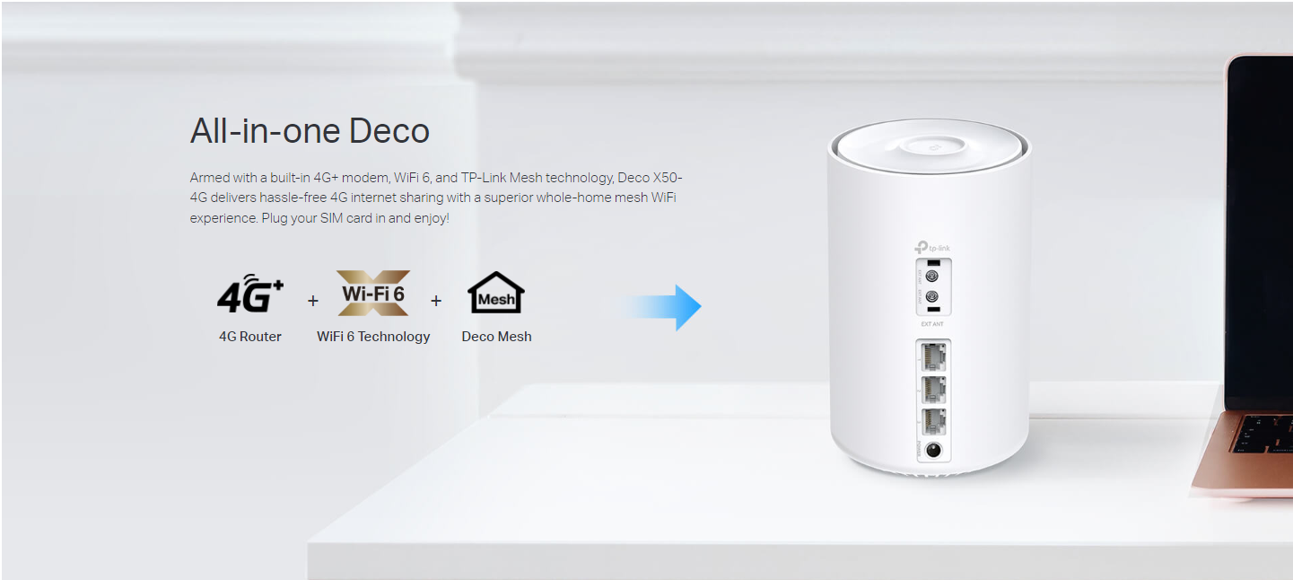 TP-LINK DECO X50-4G 4G+ AX3000 Whole Home Mesh Wi-Fi 6 Gateway