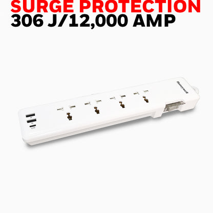 Honeywell 4 Out Surge Protector PD20W with 2 USB Platinum Series / 3 Years Warranty