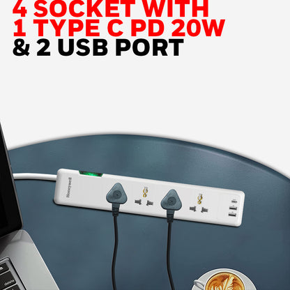 Honeywell 4 Out Surge Protector PD20W with 2 USB Platinum Series / 3 Years Warranty