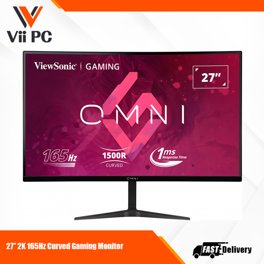 ViewSonic OMNI VX2718-2KPC-MHD 27 Inch Curved 1440p 1ms 165Hz Gaming Monitor with Adaptive Sync, Eye Care, HDMI and Display Port - Black