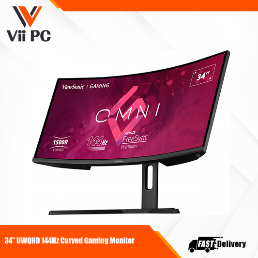 ViewSonic OMNI VX3418-2KPC 34 Inch Ultrawide Curved 1440p 1ms 144Hz Gaming Monitor with Adaptive Sync, Eye Care, HDMI and Display Port, Black