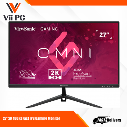 ViewSonic Omni VX2728-2K 27" 2K-QHD, 180Hz IPS Gaming Monitor, 0.5ms MPRT, AMD FreeSync Premium, VESA Adaptive Sync, HDR10, Tilt Adjustable, HDMI, DP, Speakers