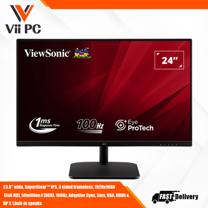 ViewSonic VA2432-MHD 24” IPS Monitor Featuring Display Port, HDMI and Speakers