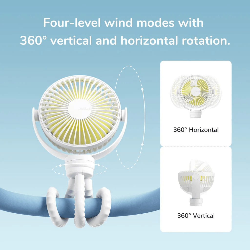 JISULIFE BABY FAN LIFE1 w/ Flexible Tripods, 4-level wind mode w/360°, Quite tech, up to 14hrs rechargeable, eco-friendly material STANDARD/MINI (GREEN/WHITE)