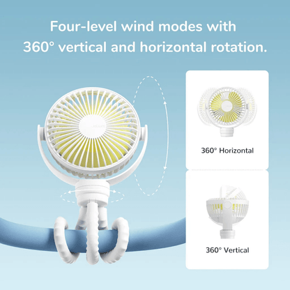 JISULIFE BABY FAN LIFE1 w/ Flexible Tripods, 4-level wind mode w/360°, Quite tech, up to 14hrs rechargeable, eco-friendly material STANDARD/MINI (GREEN/WHITE)