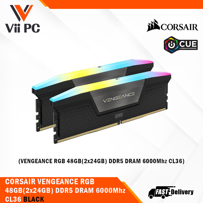 CORSAIR VENGEANCE RGB 48GB (2x24GB) DDR5 DRAM 6000Mhz / 6400Mhz CL36 Memory Kit - Black