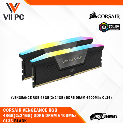 CORSAIR VENGEANCE RGB 48GB (2x24GB) DDR5 DRAM 6000Mhz / 6400Mhz CL36 Memory Kit - Black