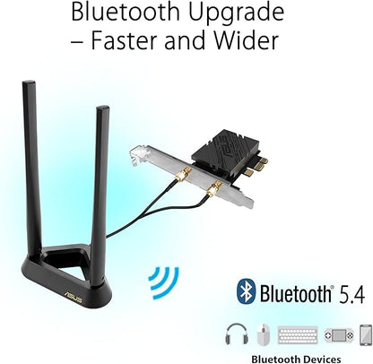 ASUS PCE-BE92BT WiFi 7 PCI-E Adapter with 2 external antennas, support 6GHz band, 320MHz, Bluetooth 5.4, WPA3