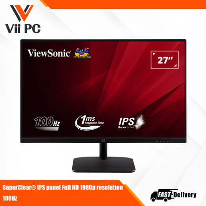 ViewSonic VA2732-MH 27" 1920 x 1080 Pixels Full HD IPS Monitor, Three Side Frameless, Dual Integrated Speakers, Flicker Free, View Mode, HDMI, VGA, Audio Out