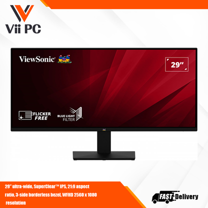 ViewSonic VA2932-MHD 29" WFHD IPS Monitor with Frameless Design, 75Hz Refresh rate, Flicker-Free & Blue Light Filter, for Home and Office Use