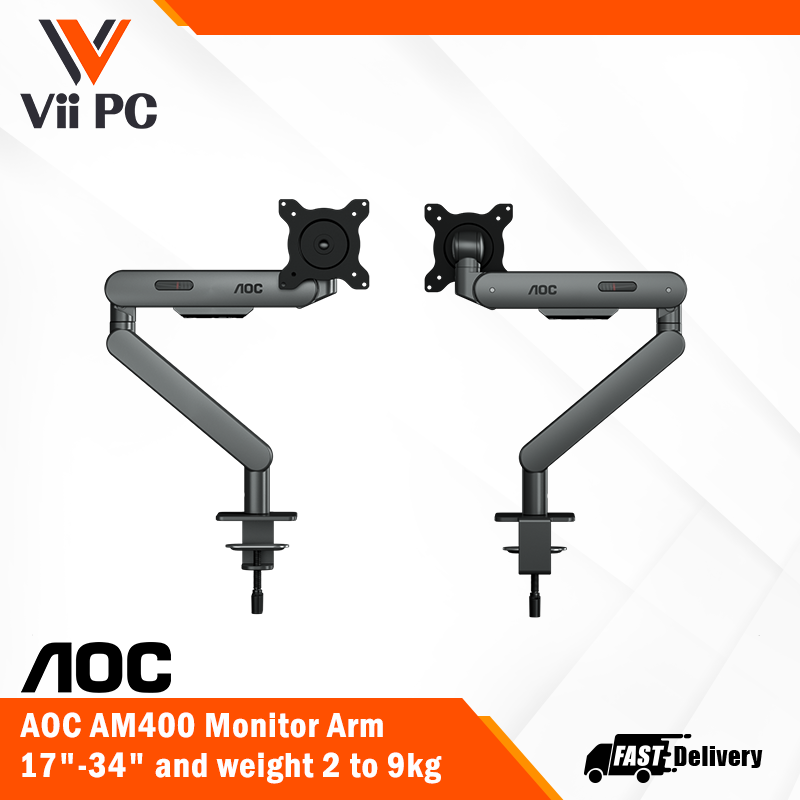 AOC AM400 C-Clamp and Grommet Desk-Mount Single Monitor Arm - for monitors 17"-34" and weight 2 to 9kg