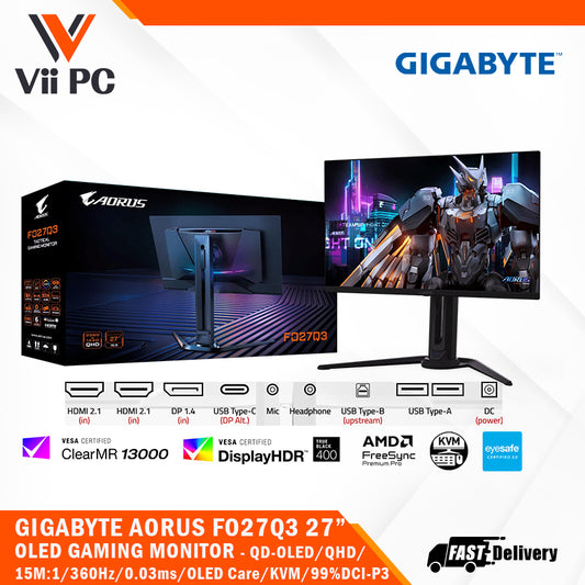 GIGABYTE AORUS FO27Q3 27" OLED GAMING MONITOR (2K QHD / QD-OLED / 360Hz / 0.03ms / KVM / HDR True Black 400) (*Pre-Order 10days)