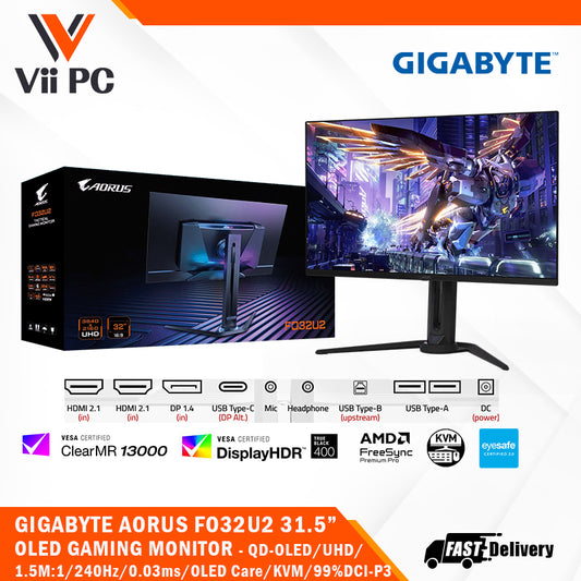 GIGABYTE AORUS FO32U2 31.5" OLED Gaming Monitor (4K UHD / QD-OLED / 240Hz / 0.03ms / KVM / HDR True Black 400) (*Pre-Order 10days)