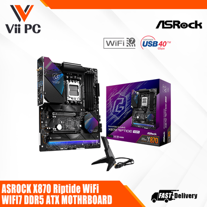 ASROCK X870 Riptide WiFi AM5 Ryzen™ 9000 Series Processors WIFI7 DDR5 ATX Gaming Motherboard