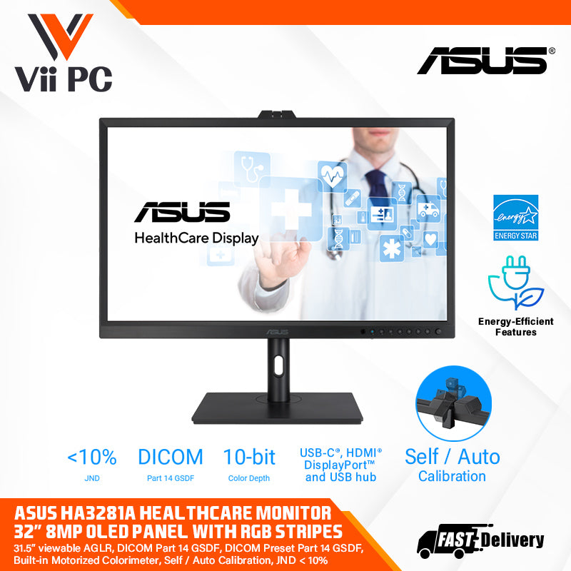 ASUS HA3281A 32"(31.5" view)/8MP(3840x2160)/OLED/0.1ms(GTG)/AGLR/DICOM Preset/JND <10%/USB-C/HDMI/Ergonomic Stand HealthCare Monitor