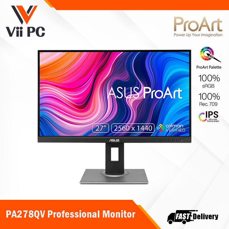 ASUS ProArt Display PA278QV Professional Monitor - 27" IPS, WQHD (2560x1440), 100% sRGB, 100% Rec. 709, Color Accuracy ΔE<2, Calman Verified, ProArt Preset, ProArt Palette