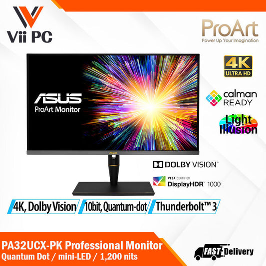 ASUS ProArt Display PA32UCX-PK 4K HDR IPS Mini LED Professional Monitor - 32”, 1200 nits, 10 bit, Dolby Vision, HLG, 1152 zones, ΔE<1, 99% DCI-P3, 99.5% Adobe RGB, 100% sRGB/Rec. 709 , Hardware Calibration, Thunderbolt™ 3, Calman Ready