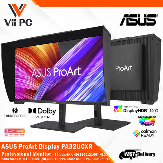 ASUS ProArt Display PA32UCXR Professional Monitor - 32" 4K UHD (3840x2160), Mini LED Backlight, Built-in Motorized Colorimeter, Dolby Vision, 99% Adobe RGB, 97% DCI-P3, ΔE<1, Thunderbolt™ 4 PD 90W, VESA DisplayHDR 1400, Hardware Calibration, Calman Ready