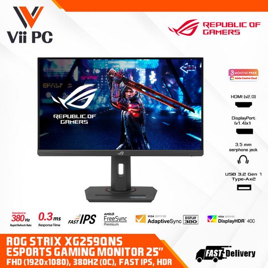 ROG Strix XG259QNS eSports Gaming Monitor - 25" (24.5 inch viewable) FHD (1920 x 1080), 380 Hz (OC), Fast IPS, 1 ms GTG (0.3 ms minimum), HDR, DisplayWidget Center