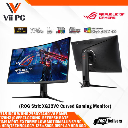 ASUS ROG Strix XG32VC Curved Gaming Monitor - 31.5" WQHD (2560 x 1440), 170Hz* (Above 144Hz), 1ms MPRT, Extreme Low Motion Blur Sync, 125% sRGB, FreeSync Premmium Pro, DisplayHDR™ 400