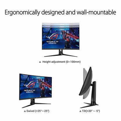 ASUS ROG Strix XG32VC Curved Gaming Monitor - 31.5" WQHD (2560 x 1440), 170Hz* (Above 144Hz), 1ms MPRT, Extreme Low Motion Blur Sync, 125% sRGB, FreeSync Premmium Pro, DisplayHDR™ 400