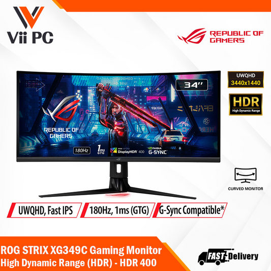 ASUS ROG Strix XG349C Ultra-wide Curved Gaming Monitor - 34” UWQHD (3440 x 1440), 180Hz, 1ms, ELMB Sync, 135% sRGB, G-Sync Compatible, DisplayHDR 400, Eye Care, USB-C, DisplayPort, HDMI