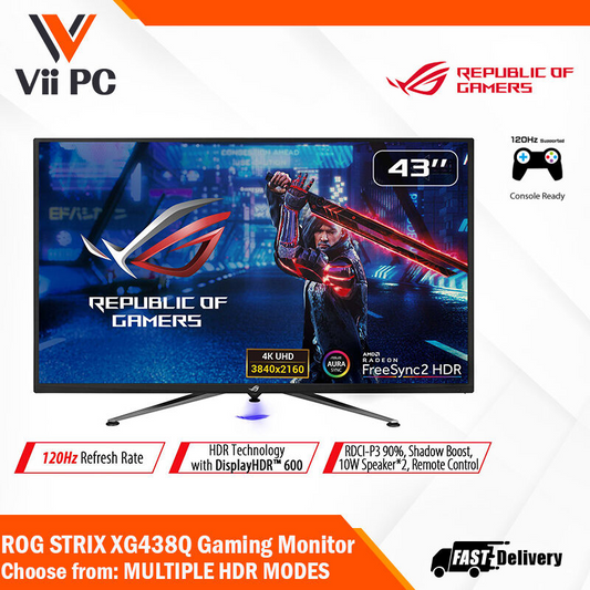 ASUS ROG Strix XG438Q HDR Large Gaming Monitor - 43", 4K (3840 x 2160), 120Hz, FreeSync™ 2 HDR, DisplayHDR™ 600, DCI-P3 90%, Shadow Boost, 10W Speaker*2, Remote Control