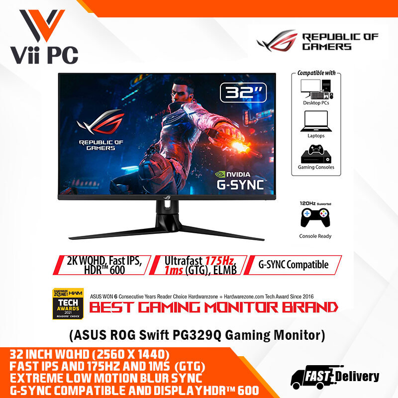 ASUS ROG Swift PG329Q Gaming Monitor - 32" QHD (2560x1440), Fast IPS, 175Hz, 1ms (GTG), Extreme Low Motion Blur Sync, G-SYNC Compatible, DisplayHDR™ 600