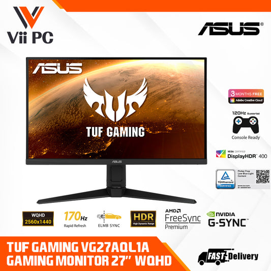 ASUS TUF Gaming VG27AQL1A Gaming Monitor –27 inch WQHD (2560x1440), IPS,170Hz (above 144Hz), ELMB SYNC, Adaptive-sync, G-Sync compatible ready, 1ms (MPRT), 130 % sRGB, HDR