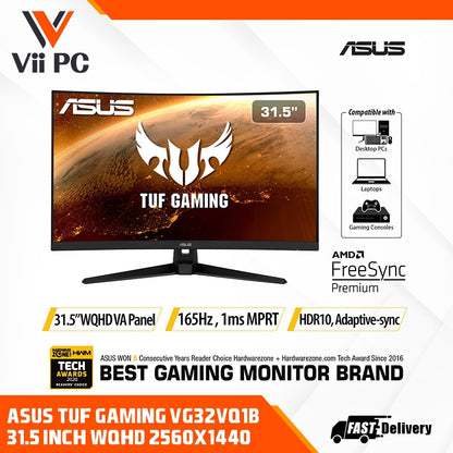 ASUS TUF Gaming VG32VQ1B Curved Gaming Monitor 31.5 inch WQHD (2560x1440), 165Hz(Above 144Hz), Extreme Low Motion Blur, Adaptive-sync, FreeSync Premium, 1ms (MPRT), HDR10