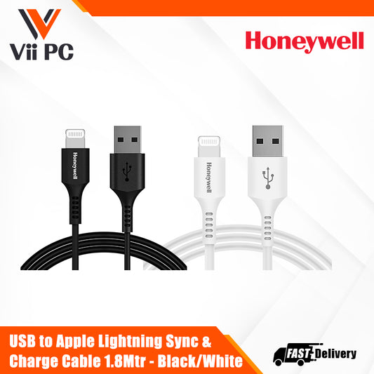 Honeywell USB TO LIGHTNING CABLE Sync & Charge 1.8 Meter (Silicone Cable) Platinum Series / 1 Year Warranty - Black/White