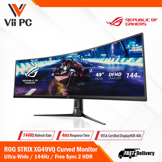 ASUS ROG Strix XG49VQ Super Ultra-Wide HDR Gaming Monitor - 49" 32:9 (3840 x 1080), 144Hz, FreeSync™ 2 HDR, DisplayHDR™ 400, DCI-P3: 90%, Shadow Boost